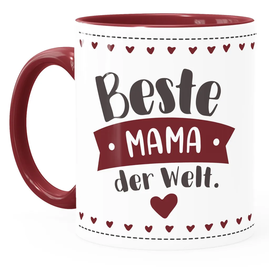 Kaffee-Tasse Beste/r Mama/Papa der Welt Danke sagenGeschenk Mütter Väter Geburtstag Weihnachten Moonworks® Beste Mama Herzbordüre inner-bordeaux Keramik-Tasse